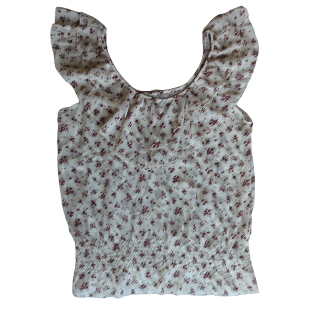 Miley Cyrus & Max Azria Floral Sheer Summer Blouse XL Cream